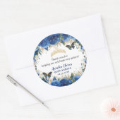 Royal Blue Floral Rozen Gold Butterflies Crown Ronde Sticker (Envelop)