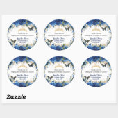 Royal Blue Floral Rozen Gold Butterflies Crown Ronde Sticker (Vel)