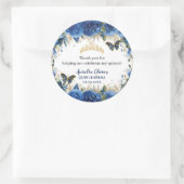 Royal Blue Floral Rozen Gold Butterflies Crown Ronde Sticker (Tas)