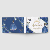 Royal Blue Floral Rozen Princess Gold Quinceañera Gastenboek (Volledig)