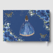 Royal Blue Floral Rozen Princess Gold Quinceañera Gastenboek (Achterkant)