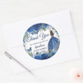 Royal Blue Floral Silver Butterfly Princess Favor Ronde Sticker (Envelop)