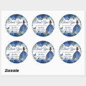Royal Blue Floral Silver Butterfly Princess Favor Ronde Sticker (Vel)