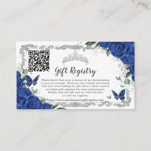 Royal Blue Floral Silver Quinceañera Gift Registry Informatiekaartje