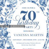 Royal Blue Floral Toile 70th Birthday Invitation Kaart
