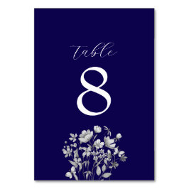 Royal Blue Floral Trouwtafel Nummer Kaart