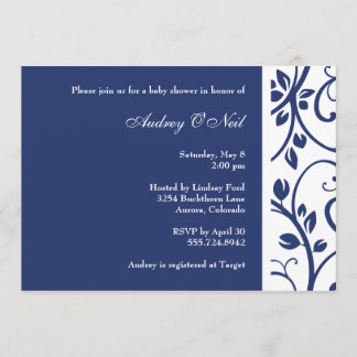 Royal Blue Floral Vine Baby shower Invitation Kaart