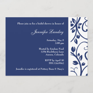 Royal Blue Floral Vine Bridal Shower Kaart