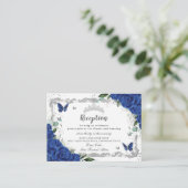 Royal Blue Floral vlinder Quinceañera receptie Informatiekaartje (Staand voorkant)