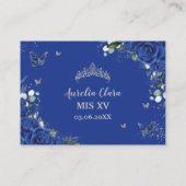 Royal Blue Floral vlinder Quinceañera receptie Informatiekaartje (Achterkant)