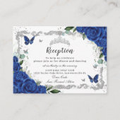 Royal Blue Floral vlinder Quinceañera receptie Informatiekaartje (Voorkant)