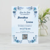 Royal Blue Floral Waterverf bruiloft uitnodiging (Staand voorkant)
