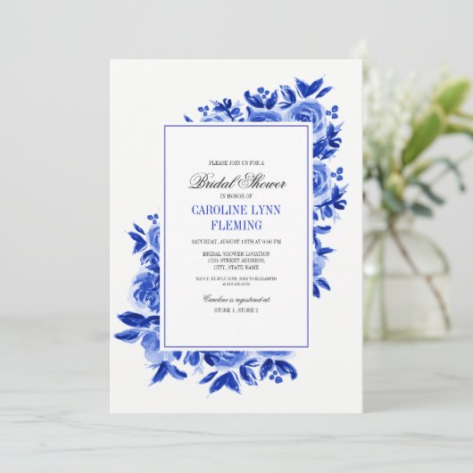 Royal Blue Floral Waterverf Vrijgezellenfeest Kaart (Staand voorkant)