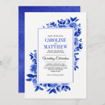 Royal Blue Floral Waterverf Wedding Invitations