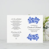 Royal Blue Floral Waterverf Wedding Programme (Staand voorkant)