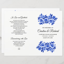 Royal Blue Floral Waterverf Wedding Programme