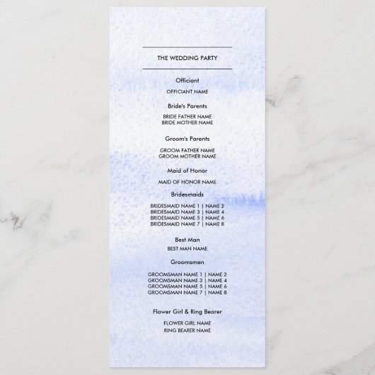 Royal Blue Floral Waterverf Wedding Programme Programmakaart (Achterkant)