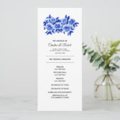 Royal Blue Floral Waterverf Wedding Programme Programmakaart (Staand voorkant)