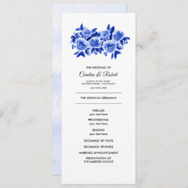 Royal Blue Floral Waterverf Wedding Programme Programmakaart