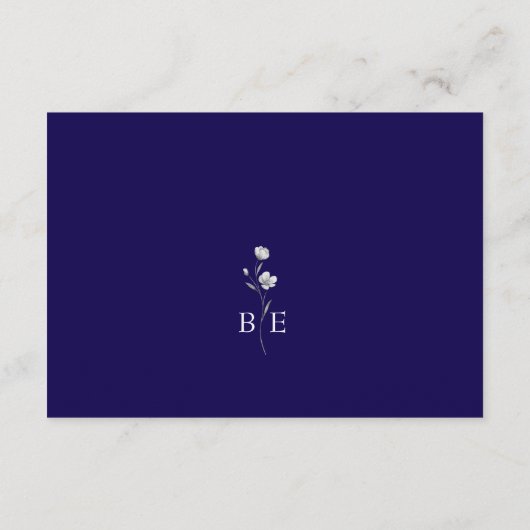 Royal Blue Floral Wedding Details Kaart (Achterkant)