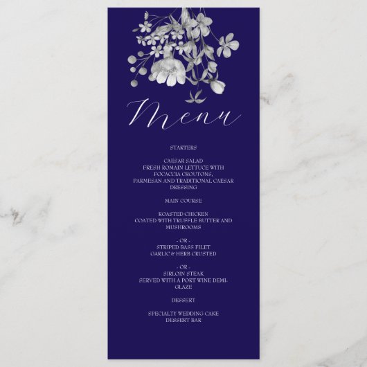Royal Blue Floral Wedding Menu (Voorkant)