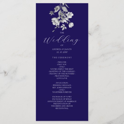 Royal Blue Floral Wedding Programma Programmakaart (Voorkant)