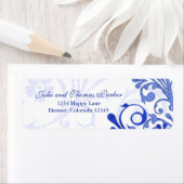 Royal Blue Floral Wedding Return Label (Insitu)