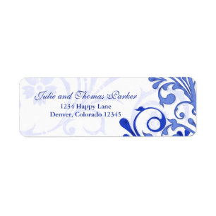 Royal Blue Floral Wedding Return Label