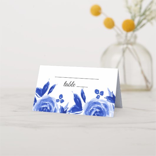 Royal Blue Floral Wedding Table Place Cards Plaatskaartje (Voorkant)