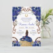 Royal Blue Floral Western Charra Quinceañera Kaart (Staand voorkant)