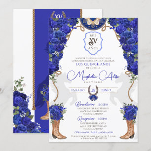 Royal Blue Floral Western Charro Quinceañera Kaart