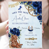 Royal Blue Floral Wild West Charro Quinceañera XV Save The Date