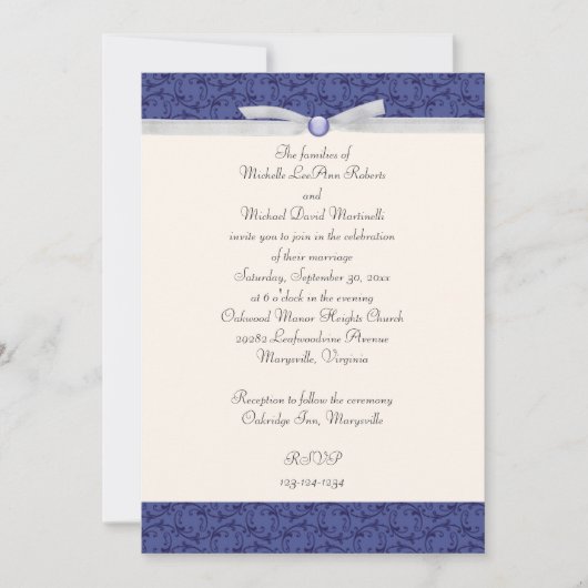 Royal Blue Florentine Wedding Uitnodiging (Voorkant)