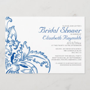 Royal Blue Flourish Bridal Shower-uitnodigingen Kaart