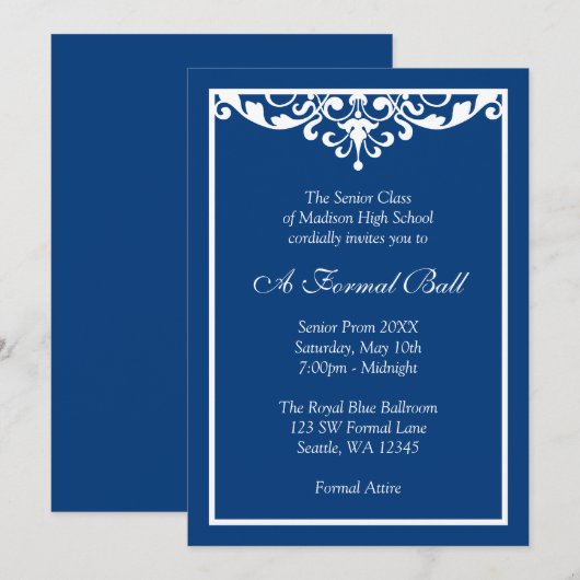 Royal Blue Flourish Formal Prom Dance Ball Kaart (Voorkant / Achterkant)