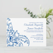 Royal Blue Flourish Wedding Invitations Kaart (Staand voorkant)