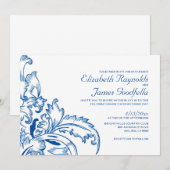 Royal Blue Flourish Wedding Invitations Kaart (Voorkant / Achterkant)