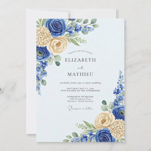 Royal Blue Flourishing Spring Wedding Kaart (Voorkant)