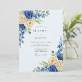 Royal Blue Flourishing Spring Wedding Kaart (Staand voorkant)