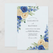 Royal Blue Flourishing Spring Wedding Kaart (Voorkant / Achterkant)
