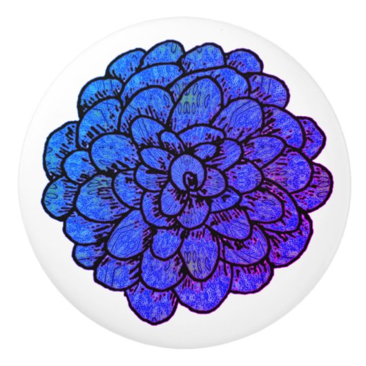 Royal Blue Flower Keramische Knop (Voorkant)