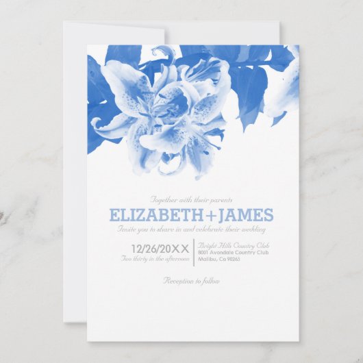 Royal Blue Flower Wedding Invitations Kaart (Voorkant)
