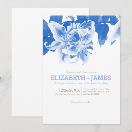 Royal Blue Flower Wedding Invitations Kaart (Voorkant / Achterkant)