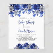 Royal Blue Flowers budget baby shower uitnodiging Flyer (Voorkant)