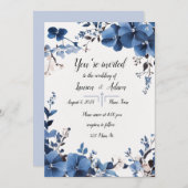 Royal Blue Flowers huwelijksuitnodiging Kaart (Voorkant / Achterkant)