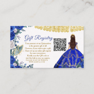 Royal Blue Flowers Quinceañera QR Gift Registry Informatiekaartje
