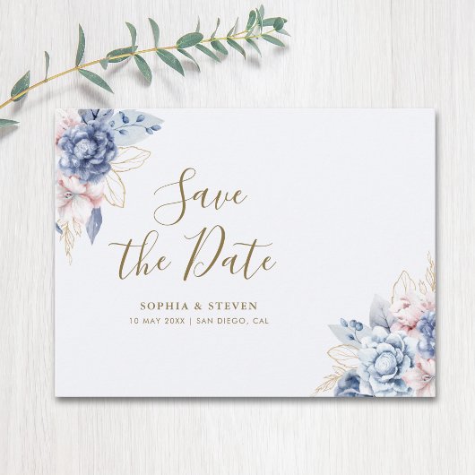Royal Blue Flowers  Wedding  Briefkaart
