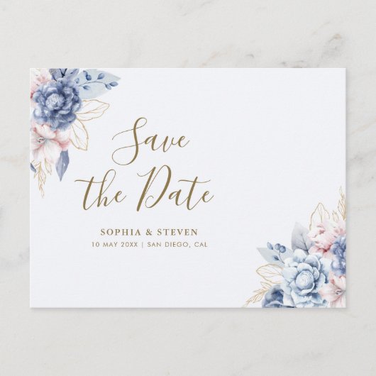 Royal Blue Flowers Wedding Briefkaart (Voorkant)