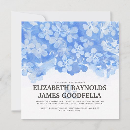 Royal Blue Flowers Wedding Invitations Kaart (Voorkant)
