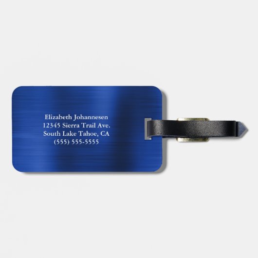 Royal Blue Folie Modern Brush Script First Name Bagagelabel (Achterkant horizontaal)